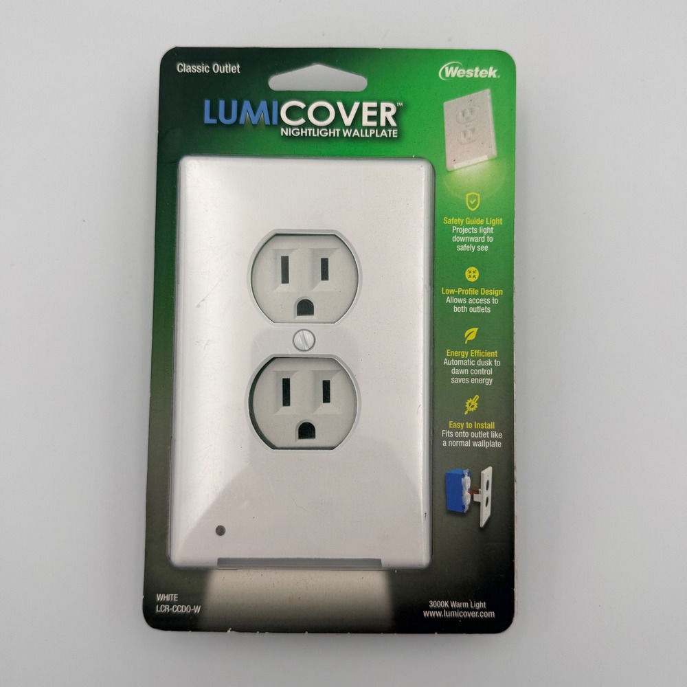 Westek Lumicover Nightlight Wallplate White Classic Duplex LED LCR-CCDO-W NEW